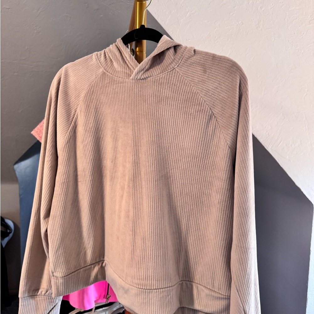 Beige Ribbed Hoodie